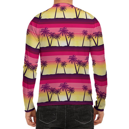Sunset Palm Tree Pattern Print Men's Long Sleeve Rash Guard