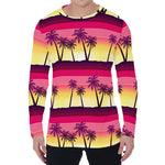 Sunset Palm Tree Pattern Print Men's Long Sleeve T-Shirt
