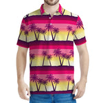 Sunset Palm Tree Pattern Print Men's Polo Shirt