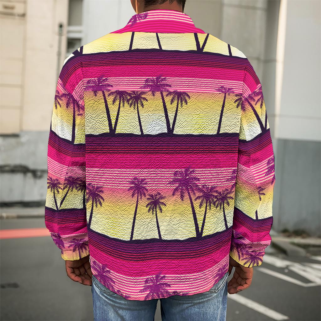 Sunset Palm Tree Pattern Print Men's Shirt Jacket