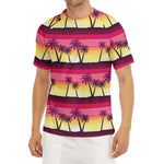 Sunset Palm Tree Pattern Print Men's Short Sleeve Rash Guard