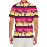 Sunset Palm Tree Pattern Print Men's Short Sleeve Rash Guard