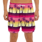Sunset Palm Tree Pattern Print Men's Split Running Shorts