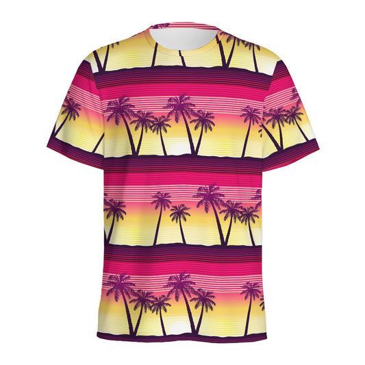 Sunset Palm Tree Pattern Print Men's Sports T-Shirt