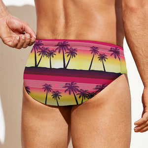 Sunset Palm Tree Pattern Print Men's Swim Briefs