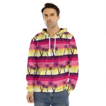 Sunset Palm Tree Pattern Print Men's Velvet Pullover Hoodie