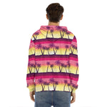 Sunset Palm Tree Pattern Print Men's Velvet Pullover Hoodie