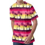 Sunset Palm Tree Pattern Print Men's Velvet T-Shirt