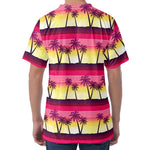Sunset Palm Tree Pattern Print Men's Velvet T-Shirt