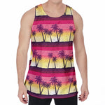Sunset Palm Tree Pattern Print Men's Velvet Tank Top