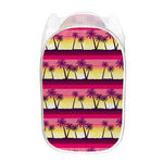 Sunset Palm Tree Pattern Print Mesh Laundry Hamper