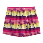 Sunset Palm Tree Pattern Print Mesh Shorts