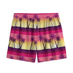 Sunset Palm Tree Pattern Print Mesh Shorts