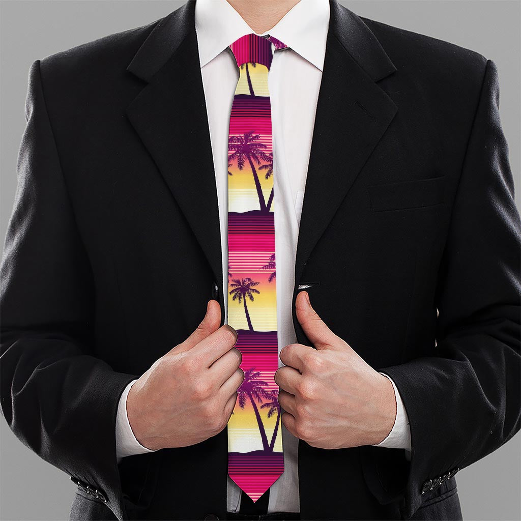 Sunset Palm Tree Pattern Print Necktie