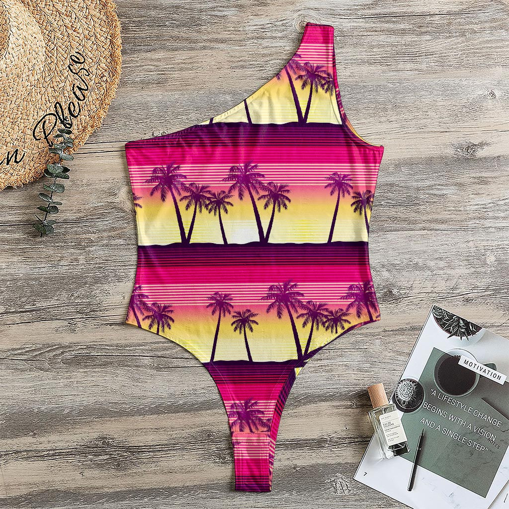 Sunset Palm Tree Pattern Print One Shoulder Bodysuit