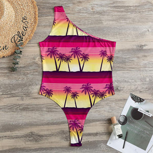 Sunset Palm Tree Pattern Print One Shoulder Bodysuit