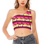 Sunset Palm Tree Pattern Print One Shoulder Crop Top