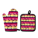 Sunset Palm Tree Pattern Print Oven Mitt And Pot Holder Set