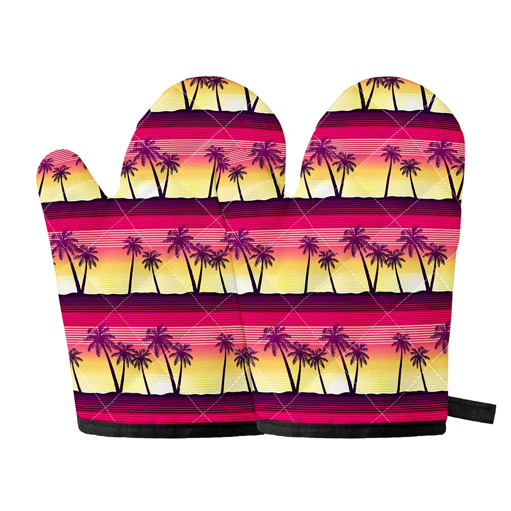Sunset Palm Tree Pattern Print Oven Mitts