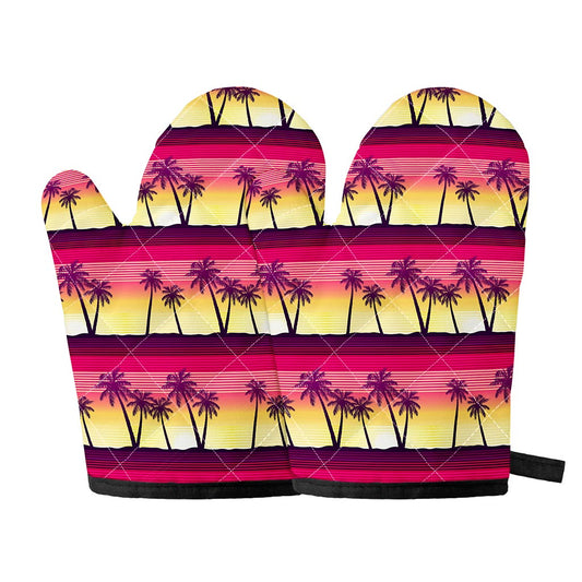 Sunset Palm Tree Pattern Print Oven Mitts