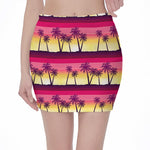 Sunset Palm Tree Pattern Print Pencil Mini Skirt