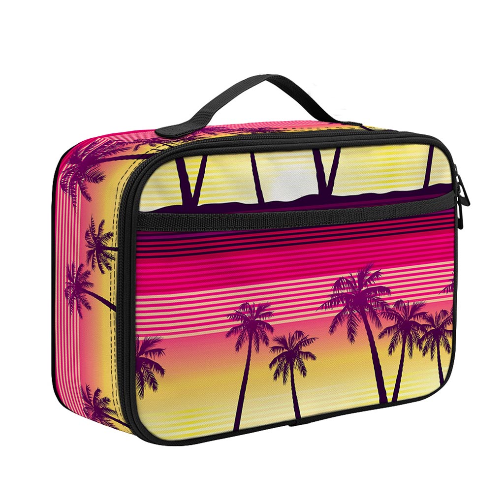 Sunset Palm Tree Pattern Print Portable Lunch Bag
