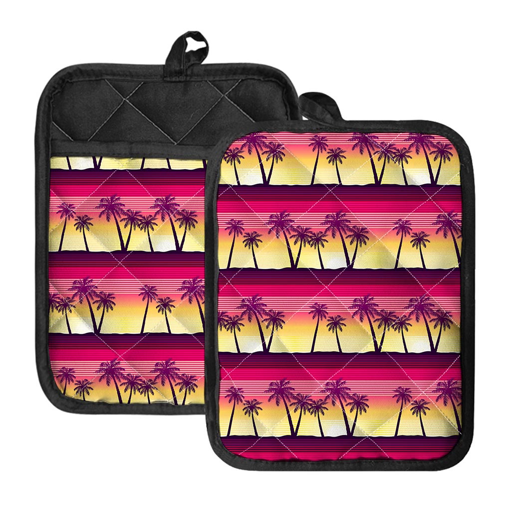 Sunset Palm Tree Pattern Print Pot Holders With Pocket