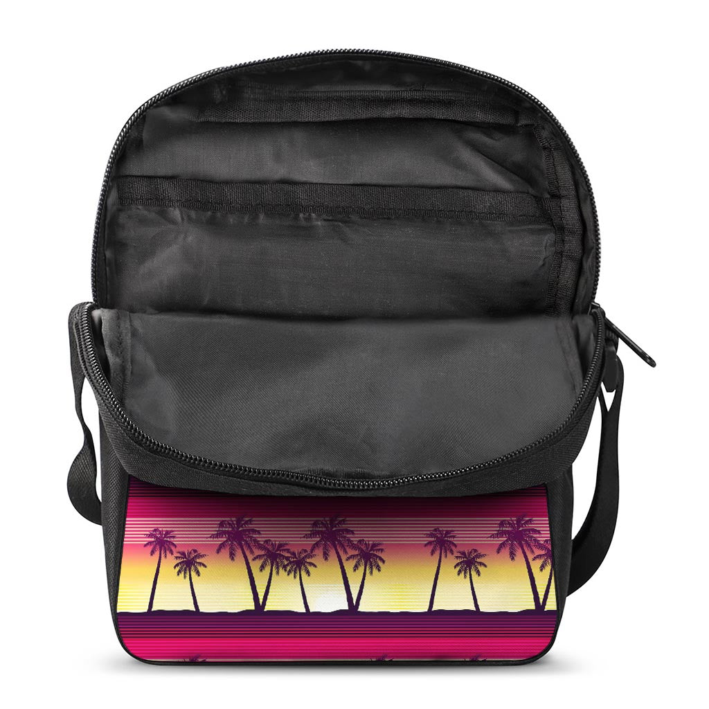 Sunset Palm Tree Pattern Print Rectangular Crossbody Bag