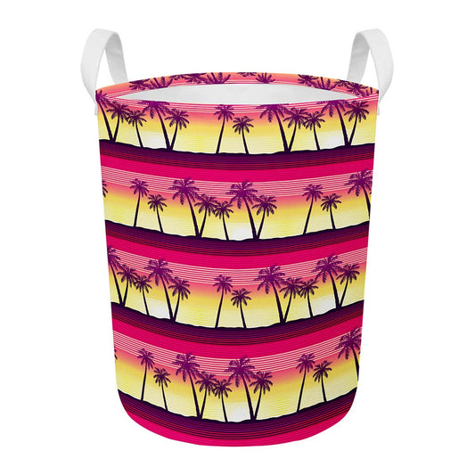 Sunset Palm Tree Pattern Print Round Laundry Basket