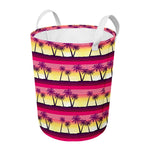 Sunset Palm Tree Pattern Print Round Laundry Basket