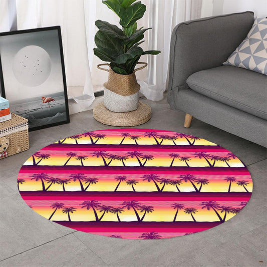 Sunset Palm Tree Pattern Print Round Rug