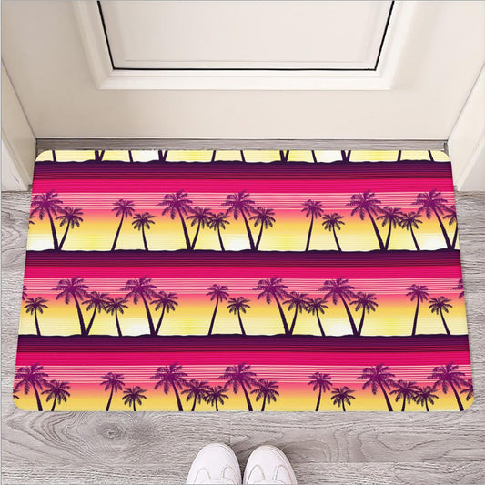 Sunset Palm Tree Pattern Print Rubber Doormat