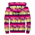 Sunset Palm Tree Pattern Print Sherpa Lined Zip Up Hoodie