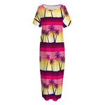 Sunset Palm Tree Pattern Print Short Sleeve Long Nightdress