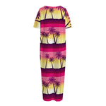 Sunset Palm Tree Pattern Print Short Sleeve Long Nightdress