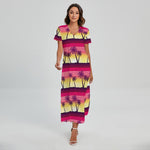 Sunset Palm Tree Pattern Print Short Sleeve Maxi Dress