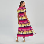 Sunset Palm Tree Pattern Print Short Sleeve Maxi Dress