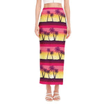 Sunset Palm Tree Pattern Print Side Slit Maxi Skirt