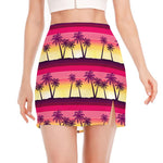 Sunset Palm Tree Pattern Print Side Slit Mini Skirt