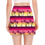 Sunset Palm Tree Pattern Print Side Slit Mini Skirt
