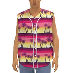 Sunset Palm Tree Pattern Print Sleeveless Baseball Jersey