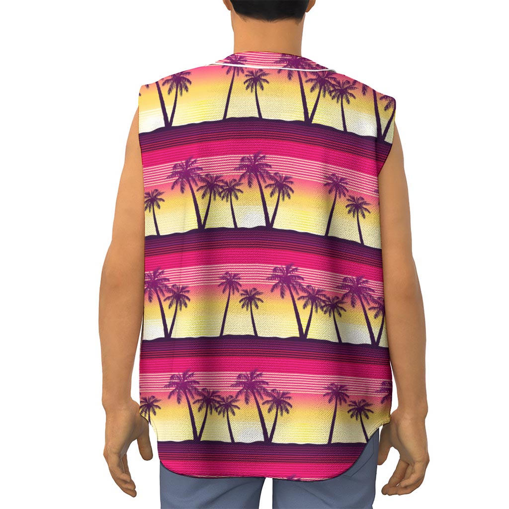 Sunset Palm Tree Pattern Print Sleeveless Baseball Jersey