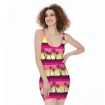 Sunset Palm Tree Pattern Print Sleeveless Bodycon Dress