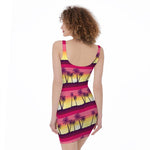 Sunset Palm Tree Pattern Print Sleeveless Bodycon Dress