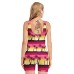Sunset Palm Tree Pattern Print Sleeveless One Piece Swimsuit