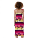 Sunset Palm Tree Pattern Print Slim Fit Midi Cami Dress