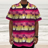 Sunset Palm Tree Pattern Print Textured Short Sleeve Shirt