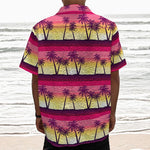Sunset Palm Tree Pattern Print Textured Short Sleeve Shirt