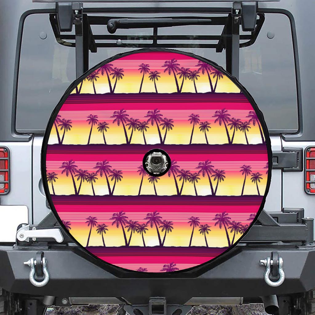 Sunset Palm Tree Pattern Print Tire Cover With Camera Hole