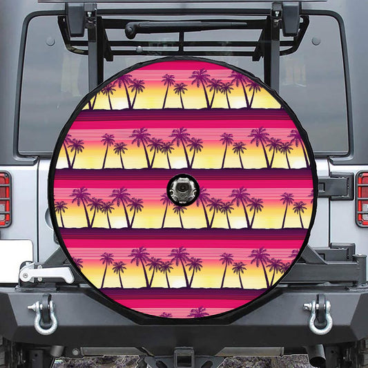 Sunset Palm Tree Pattern Print Tire Cover With Camera Hole